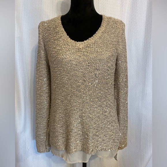 Maurices Tan Long Sleeve Sweater With Sequines Size Small - Picture 1 of 6